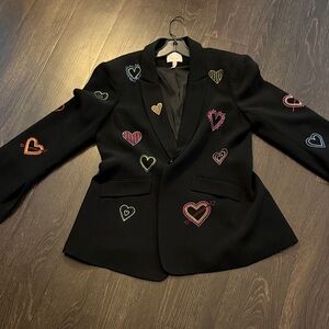 Cinq à Sept Black Blazer with Colorful Heart Embroidery